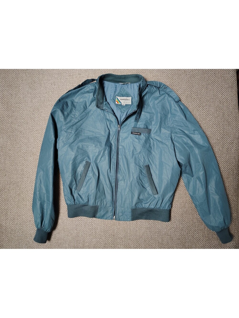 Vintage Members Only Jacket Slate Blue Racer Bomber Epaulets Men's Size 46 XL